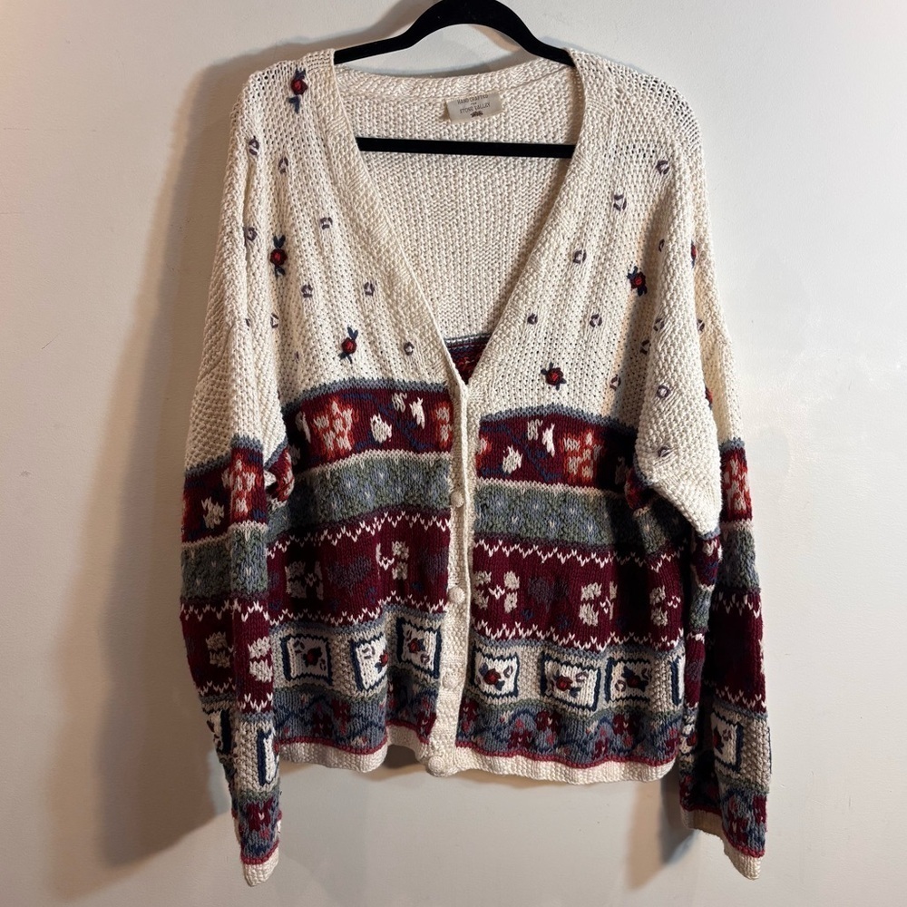STONE VALLEY Sz XL (tagged as O/S) Colourful Cardigan Ramie Cotton Blend Buttons